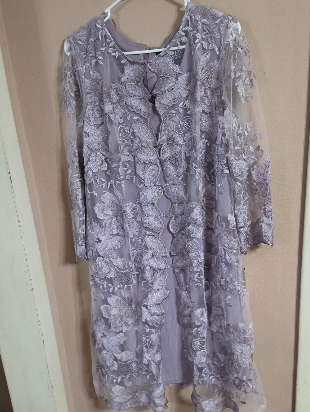 Alex Evenings Lavender Embroidered Floral Lace Long Sleeve Dress